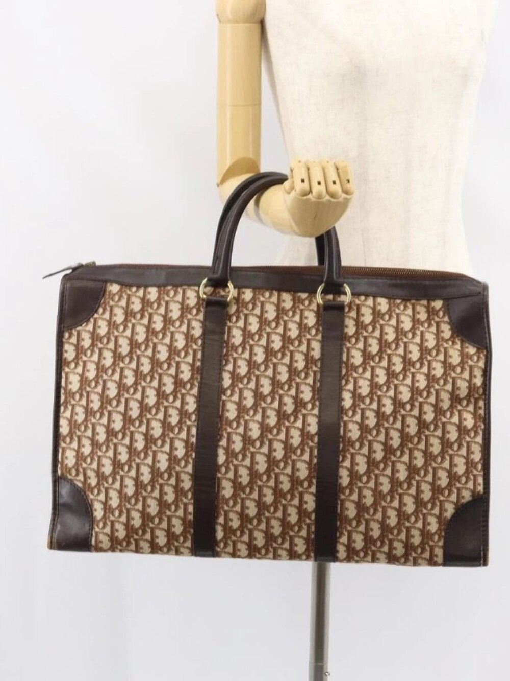 Christian Dior Trotter Canvas Hand Bag Beige Gold Auth 159277